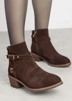 Outlet MODA IN PELLE Orlena Brown Suede Cross Strap Ankle Boots