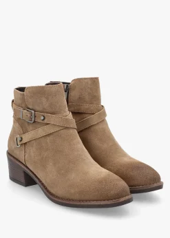 Fashion MODA IN PELLE Orlena Taupe Suede Cross Strap Ankle Boots