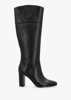 Clearance LAUREN RALPH LAUREN Page II Black Leather Block Heel Knee Boots