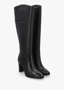 Clearance LAUREN RALPH LAUREN Page II Black Leather Block Heel Knee Boots