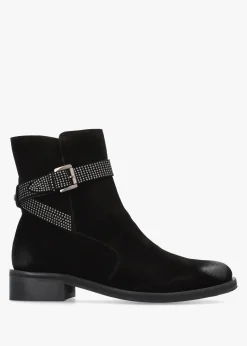 Fashion MODA IN PELLE Panazol Black Suede Studded Strap Ankle Boots