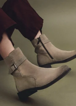 Outlet MODA IN PELLE Panazol Taupe Suede Studded Strap Ankle Boots