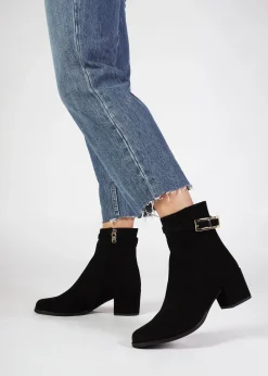 Online DANIEL Pearl Black Suede Block Heel Ankle Boots