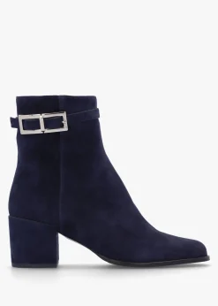 Clearance DANIEL Pearl Navy Suede Block Heel Ankle Boots