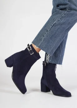 Clearance DANIEL Pearl Navy Suede Block Heel Ankle Boots