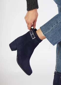 Clearance DANIEL Pearl Navy Suede Block Heel Ankle Boots