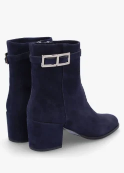 Clearance DANIEL Pearl Navy Suede Block Heel Ankle Boots