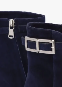 Clearance DANIEL Pearl Navy Suede Block Heel Ankle Boots