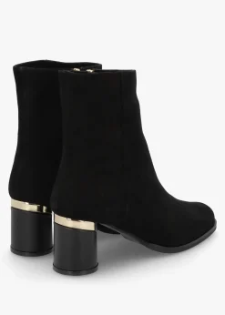 New DANIEL Penelope Black Suede Gold Trim Heeled Ankle Boots
