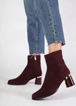 Hot DANIEL Penelope Burgundy Suede Gold Trim Heeled Ankle Boots