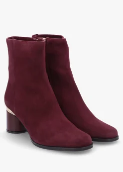 Hot DANIEL Penelope Burgundy Suede Gold Trim Heeled Ankle Boots