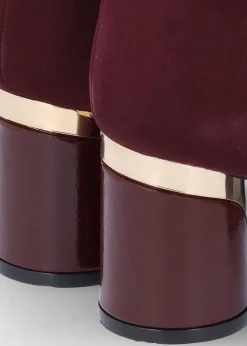 Hot DANIEL Penelope Burgundy Suede Gold Trim Heeled Ankle Boots