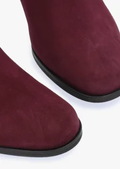 Hot DANIEL Penelope Burgundy Suede Gold Trim Heeled Ankle Boots