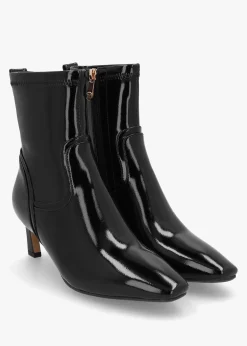 New MODA IN PELLE Petuniah Black Patent Leather Kitten Heel Ankle Boots