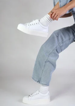 Online DANIEL Piccadilly Circus White Leather Flatform Trainers