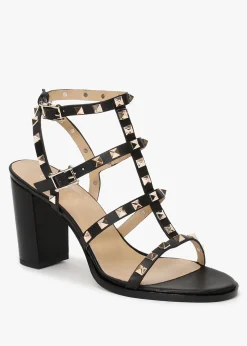 Best DANIEL Pitter Black Leather Studded Block Heeled Sandals