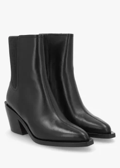Best COACH Prestyn Black Leather Western Stacked Heel Ankle Boots