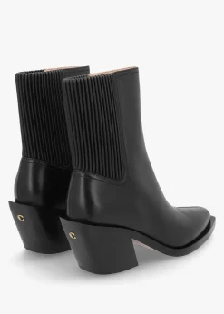 Best COACH Prestyn Black Leather Western Stacked Heel Ankle Boots