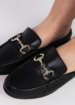 Sale DANIEL Pule Black Leather Backless Mule Loafers
