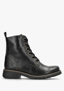 Fashion FLY LONDON Ragi Black Rug Leather Ankle Boots