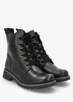 Fashion FLY LONDON Ragi Black Rug Leather Ankle Boots