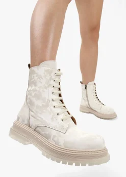 Outlet DANIEL Rammie White Leather Camo Ankle Boots