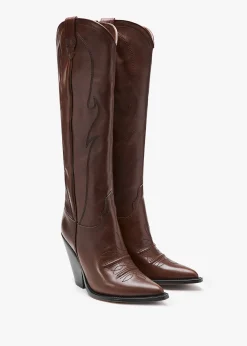 Best SONORA Rancho Maxi Flower Brown Leather Western Knee Boots