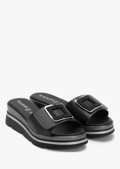Hot DANIEL Rebuck Black Leather Buckle Detail Mules