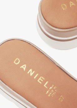 Fashion DANIEL Recrys Tan Leather Embellished Flat Mules