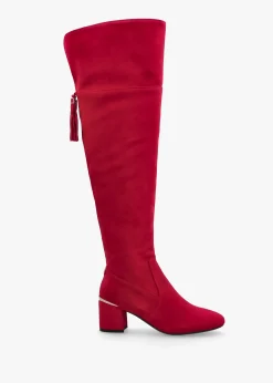 Clearance MODA IN PELLE Retta Red Suede Block Heel Over The Knee Boots