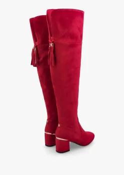 Clearance MODA IN PELLE Retta Red Suede Block Heel Over The Knee Boots