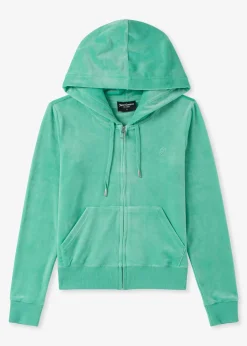 Discount JUICY COUTURE Robertson Marine Green Velour Zip Hoodie