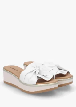 Clearance DANIEL Robow White Leather Knot Top Mules