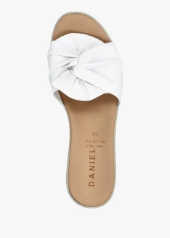 Clearance DANIEL Robow White Leather Knot Top Mules
