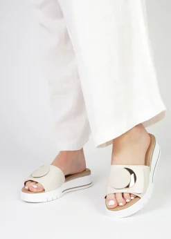 Discount DANIEL Romoon Beige Leather Circle Moon Mules