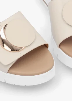 Discount DANIEL Romoon Beige Leather Circle Moon Mules