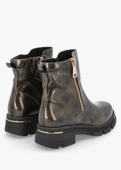 New CAPRICE Rust Patent Leather Side Zip Ankle Boots