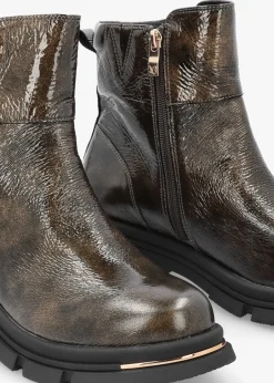 New CAPRICE Rust Patent Leather Side Zip Ankle Boots