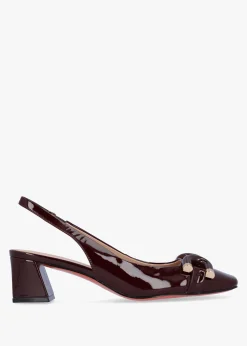 New DANIEL Sacha Burgundy Patent Leather Block Heel Sling Backs