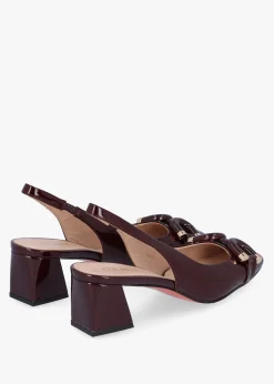 New DANIEL Sacha Burgundy Patent Leather Block Heel Sling Backs
