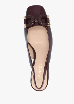 New DANIEL Sacha Burgundy Patent Leather Block Heel Sling Backs