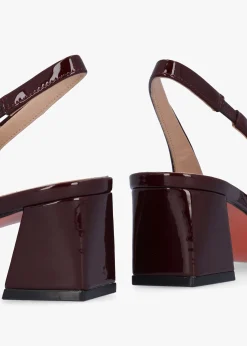 New DANIEL Sacha Burgundy Patent Leather Block Heel Sling Backs