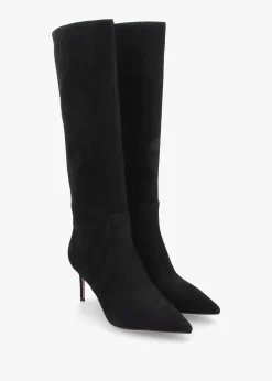 Online DANIEL Saffia Black Suede Slim Heel Knee Boots