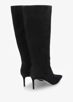 Online DANIEL Saffia Black Suede Slim Heel Knee Boots