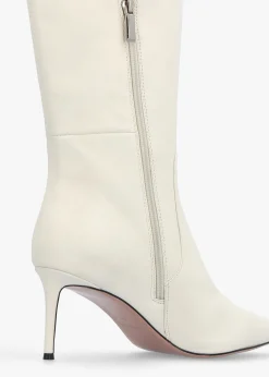 Hot DANIEL Saffia Cream Leather Slim Heel Knee Boots