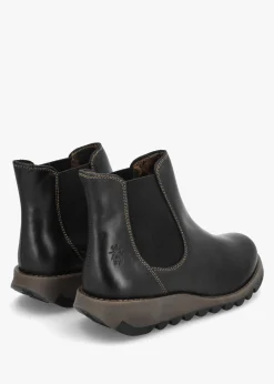 Fashion FLY LONDON Salv Black Rug Leather Wedge Chelsea Boots