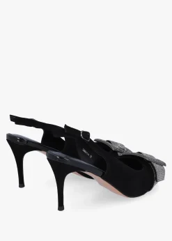 Discount DANIEL Samantha Black Suede Diamante Buckle Heeled Sling Backs