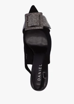 Discount DANIEL Samantha Black Suede Diamante Buckle Heeled Sling Backs
