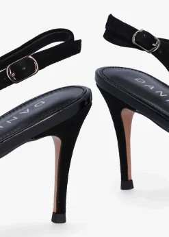 Discount DANIEL Samantha Black Suede Diamante Buckle Heeled Sling Backs