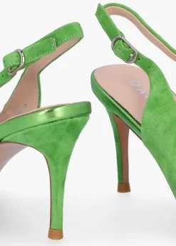 Fashion DANIEL Samantha Green Suede Diamante Buckle Heeled Sling Backs
